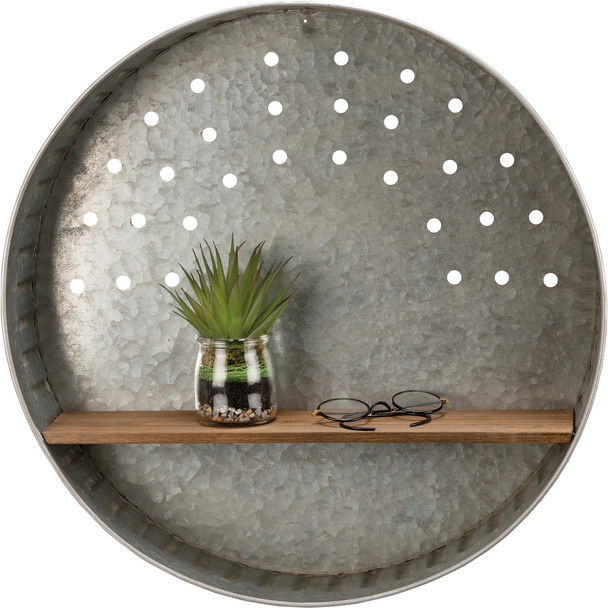 Round Metal Wall Hanging With Wooden Shelf 20 Inch Diameter from Primitives by Kathy