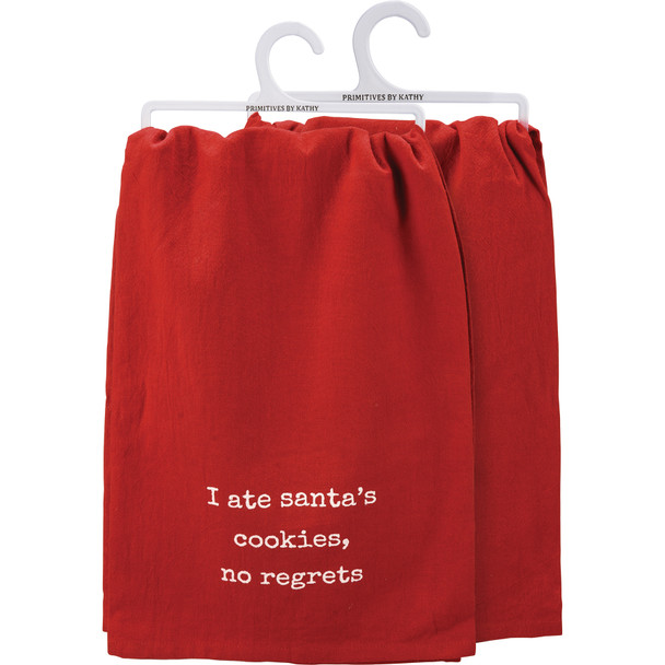 Red & White Cotton Kitchen Dish Towel - I Ate Santa's Cookies No Regrets 28x28 from Primitives by Kathy