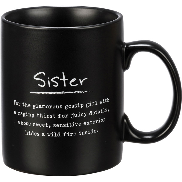 Sister Sentiment Poem Black Matte Double Sided Stoneware Coffee Mug 20 Oz from Primitives by Kathy