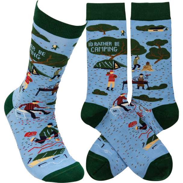 I'd Rather Be Camping Colorfully Printed Cotton Novelty Socks from Primitives by Kathy