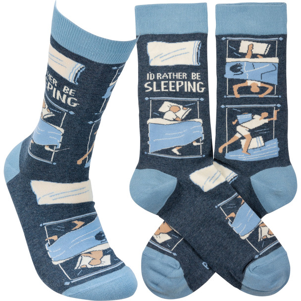 I'd Rather Be Sleeping Colorfully Printed Cotton Novelty Socks from Primitives by Kathy