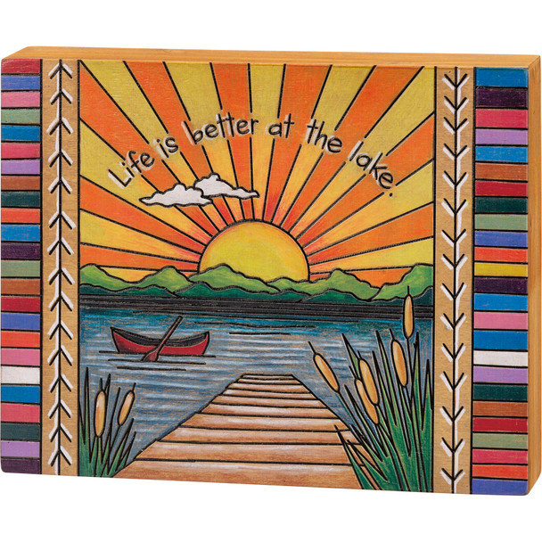 Sunshine Canoe Life Is Better At The Lake Decorative Wood Burn Art Wooden Box Sign 10x8 from Primitives by Kathy