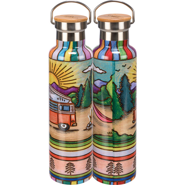 Colorful Woodburn Art Design Camping Themed Insulated Stainless Steel Water Bottle Thermos 25 Oz from Primitives by Kathy