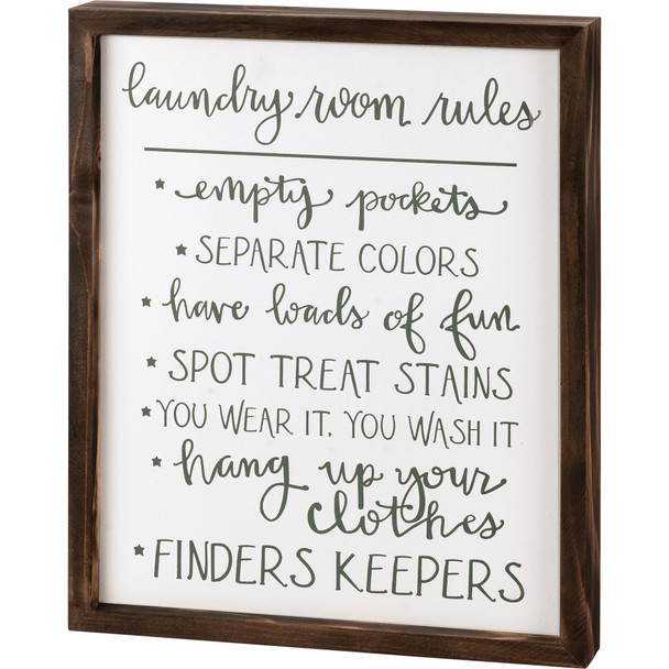 Laundry Room Rules Decorative Inset Wooden Wall Décor Box Sign 12x15 from Primitives by Kathy