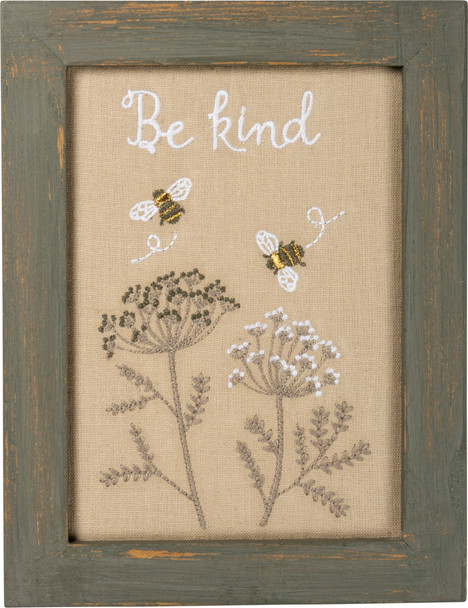 Bumblebee Be Kind Framed Stitched Wall Are Décor Sign from Primitives by Kathy