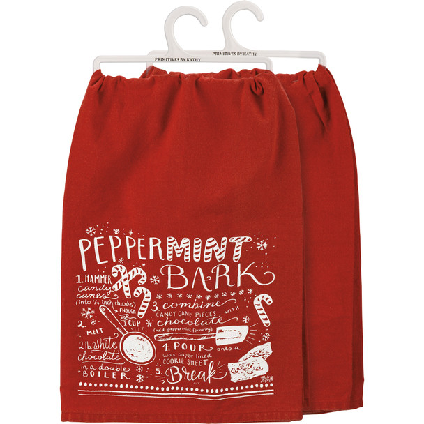 Red & White Cotton Kitchen Dish Towel - Peppermint Bark Recipe 28x28 from Primitives by Kathy