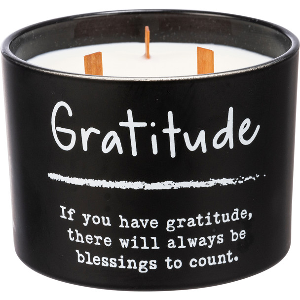Gratitude Themed Poem Matte Black Glass Jar Candle (Sea Salt & Sage Scent) from Primitives by Kathy