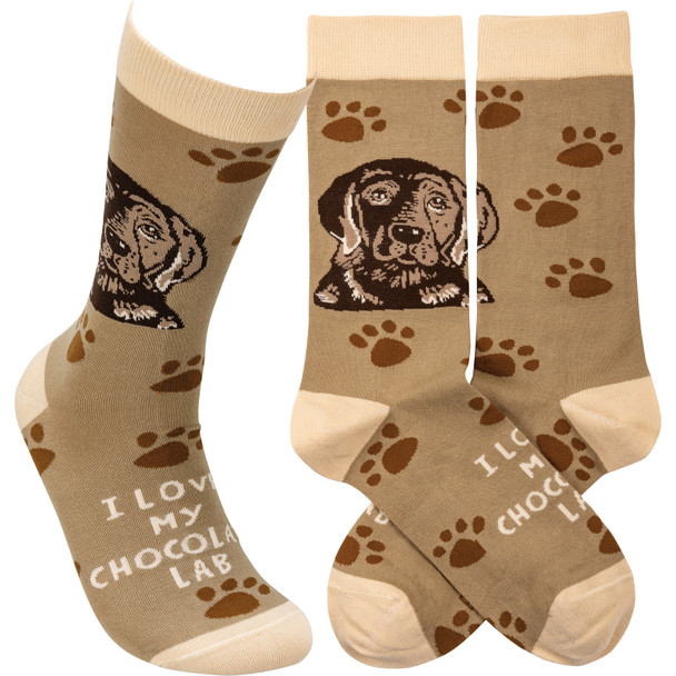 Dog Lover I Love My Chocolate Lab Colorfully Printed Cotton Socks from Primitives by Kathy
