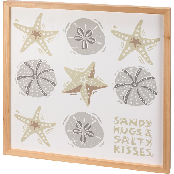 Starfish & Seashells Sandy Hugs & Salty Kisses Decorative Inset Wooden Box Sign Wall Décor 22x22 from Primitives by Kathy