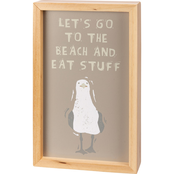 Seagull Design Let's Go To The Beach & Eat Stuff Decorative Inset Wooden Box Sign Décor 6x10 from Primitives by Kathy