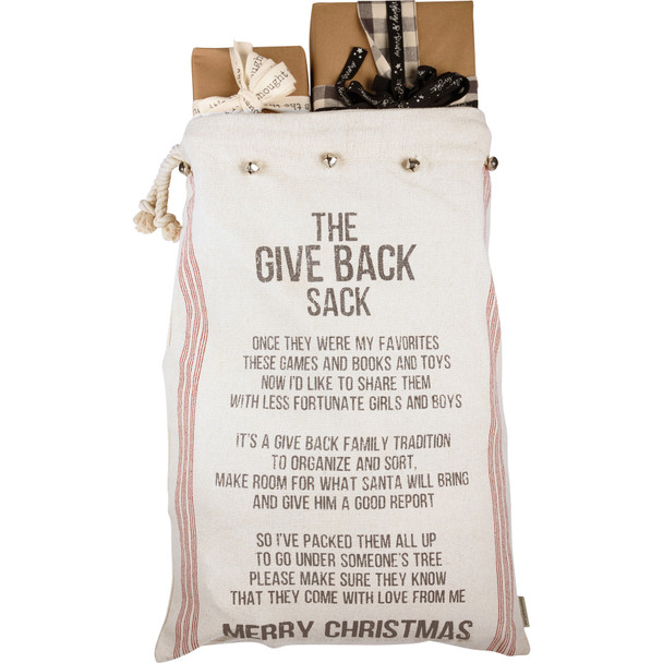 Cotton Santa Give Back Sack Merry Christmas - 21.5 Inch x 32.5 Inch from Primitives by Kathy