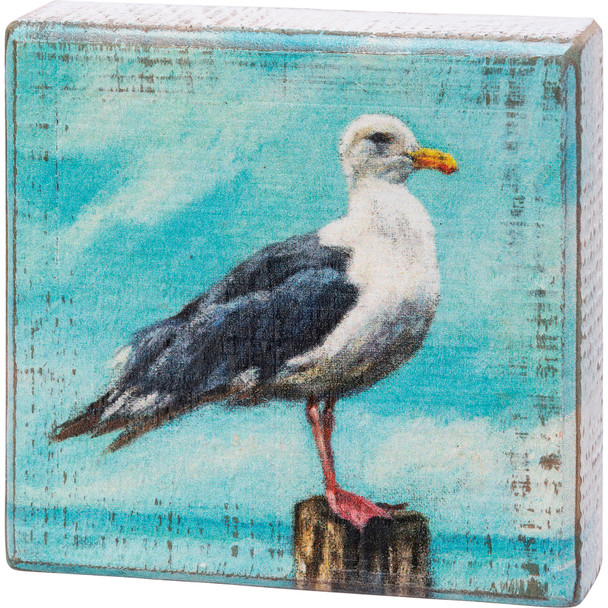 Perched Seagull On Stump Decorative Wooden Block Sign Décor 4x4 from Primitives by Kathy