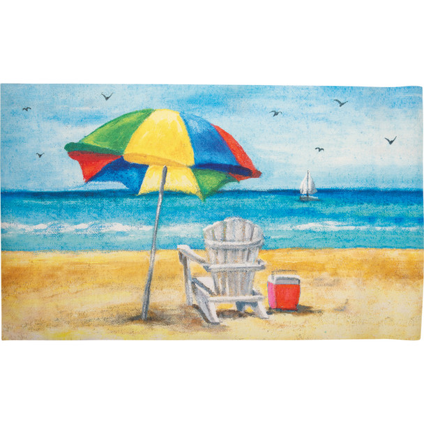 Decorative Cotton Area Rug - Colorful Beach Chair Scene - 34 Inch x 20 Inch from Primitives by Kathy