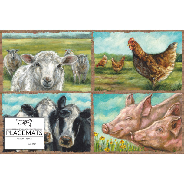 Farmhouse Animals Tearaway Single Use Paper Placemat Pad of 24 from Primitives by Kathy