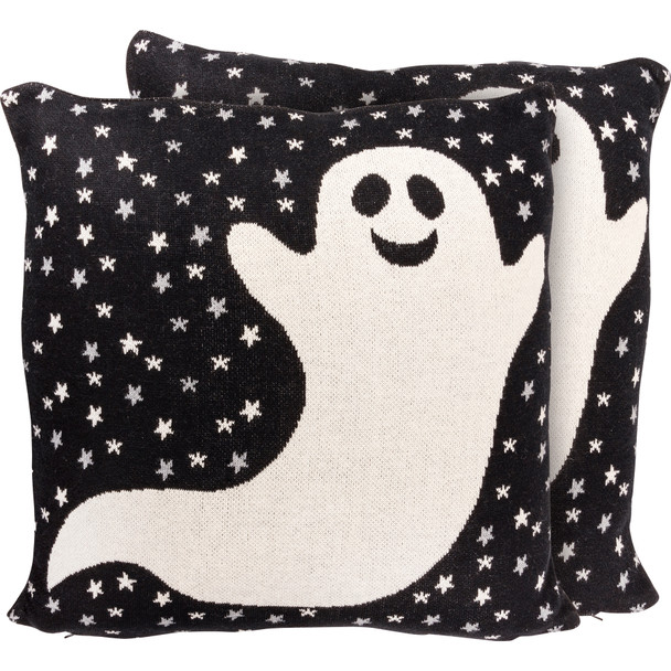 Black & White Decorative Cotton Throw Pillow - Stars & Ghost Print Design 18x18 from Primitives by Kathy