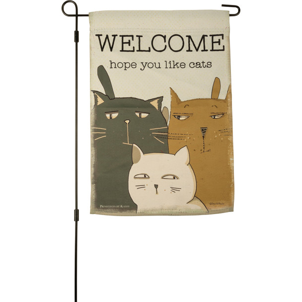 Cat Lover Double Sided Polyester Garden Flag - Welcome Hope You Like Cats 12x18 from Primitives by Kathy