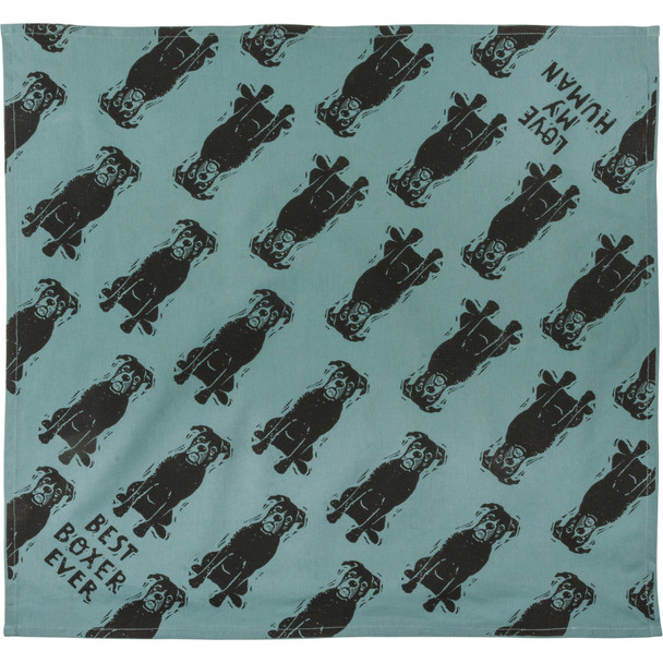 Large Teal & Black Reversible Cotton Dog Bandana - Best Boxer Ever & Love My Human 21x21 from Primitives by Kathy