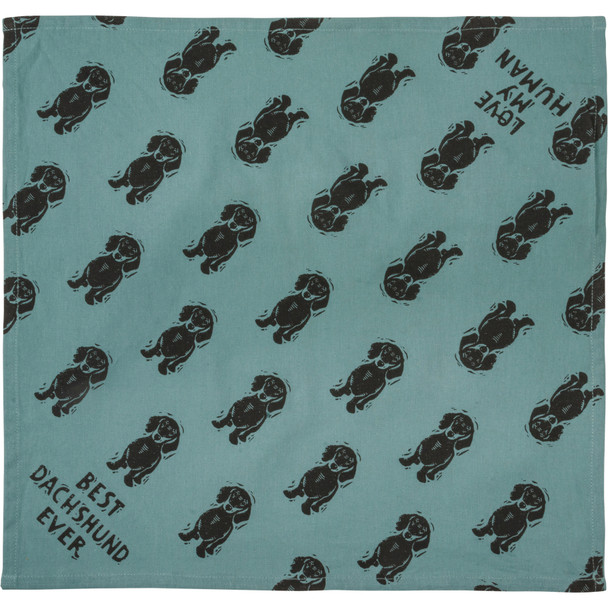 Teal & Black Small Reversible Cotton Dog Bandana - Best Dachshund Ever & Love My Human 16x16 from Primitives by Kathy