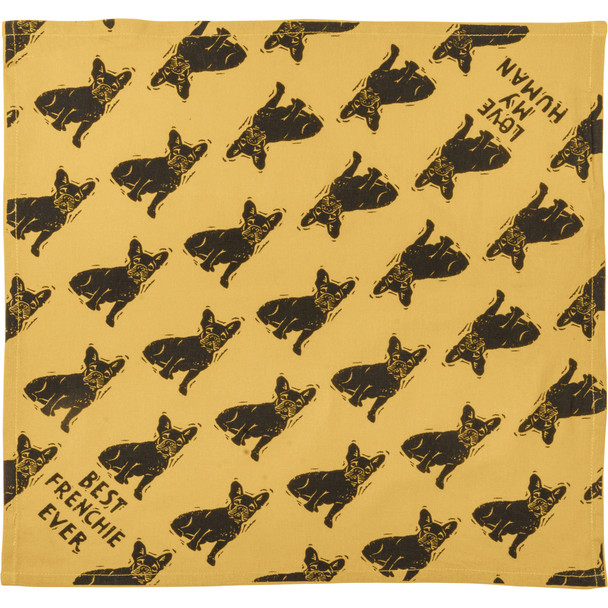 Small Yellow & Black Reversible Cotton Dog Bandana - Best Frenchie Ever & Love My Human 16x16 from Primitives by Kathy