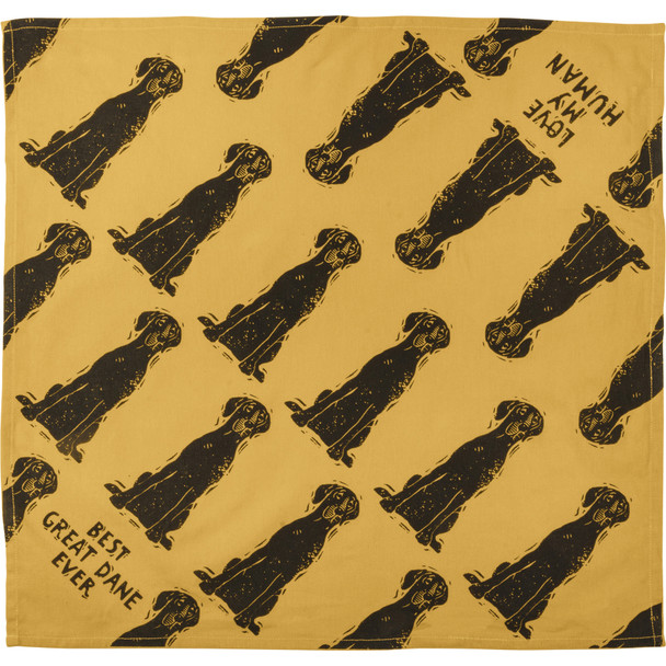 Yellow & Black Large Reversible Cotton Dog Bandana - Best Great Dane Ever & Love My Human 21x21 from Primitives by Kathy