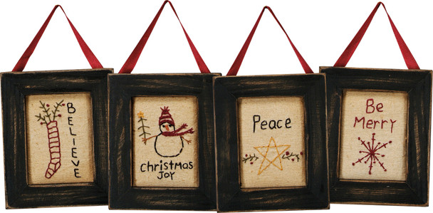Stitchery Set Hanging Wall Décor - Be Merry, Believe, Peace, Christmas Joy  from Primitives by Kathy