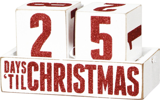 Red & White Days 'Til Christmas Wooden Block Countdown Sign from Primitives by Kathy
