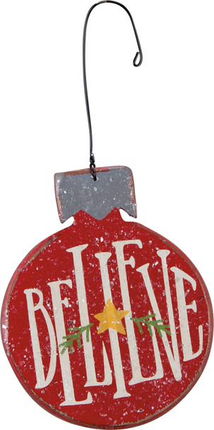 Star Design Bulb Shaped Believe Hanging Christmas Ornament 3 Inch from Primitives by Kathy