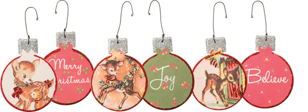 Set of 3 Double Sided Fawn Design Wooden Christmas Ornaments (Merry Christmas & Joy & Believe) from Primitives by Kathy