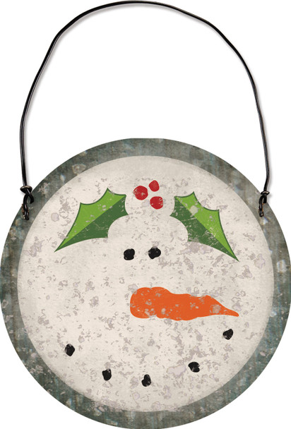 Snowman Face Design Hanging Tin Christmas Ornament 3.25 Inch from Primitives by Kathy