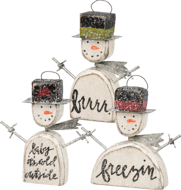 Set of 3 Wooden Snowman Christmas Ornaments (Brrr & Freezin & Baby It's Cold Outside) from Primitives by Kathy