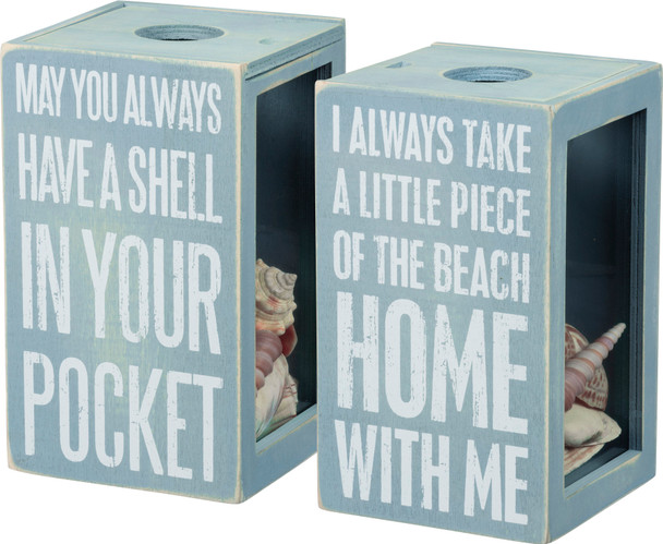 Piece Of The Beach With Me Decorative Double Sided Wooden Seashell Holder Box from Primitives by Kathy