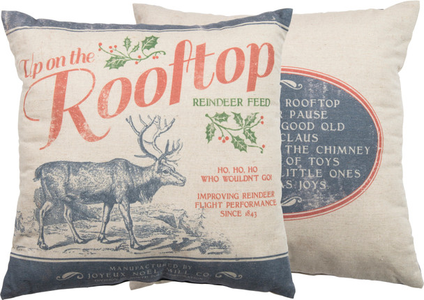 Up On The Rooftop Reindeer Feed Decorative Cotton Throw Pillow 20x20 from Primitives by Kathy