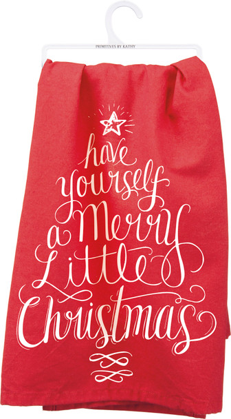 Have Yourself A Merry Little Christmas Red & White Cotton Dish Towel 28x28 from Primitives by Kathy