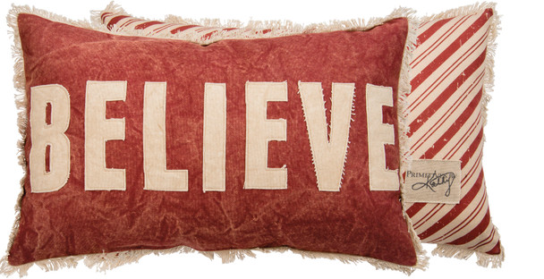 Double Sided Believe Decorative Canvas Throw Pillow 22x14 from Primitives by Kathy