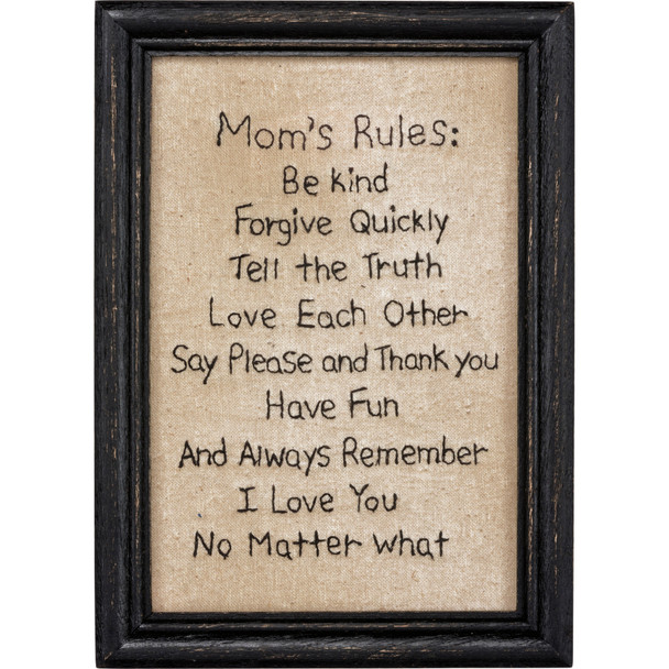 Mom's Rules Framed Stitched Wall Décor Sign from Primitives by Kathy