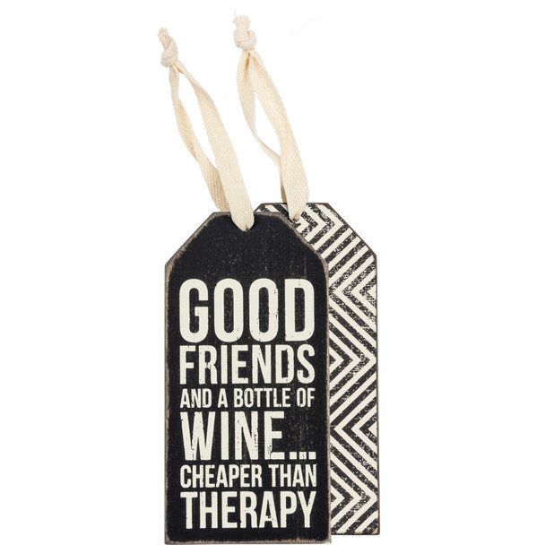 Good Friends & A Bottle Of Wine Therapy Wooden Wine Bottle Tags from Primitives by Kathy