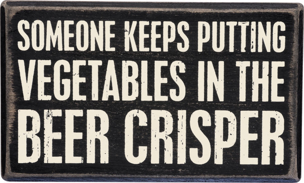 Vegetables In The Beer Crisper Wooden Box Sign 5x3 from Primitives by Kathy