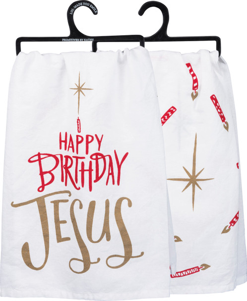 Happy Birthday Jesus Cotton Dish Towel 28 Inch x 28 Inch from Primitives by Kathy