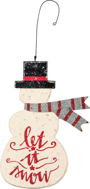 Snowman Shaped Let It Snow Hanging Wooden Christmas Ornament 6 Inch from Primitives by Kathy