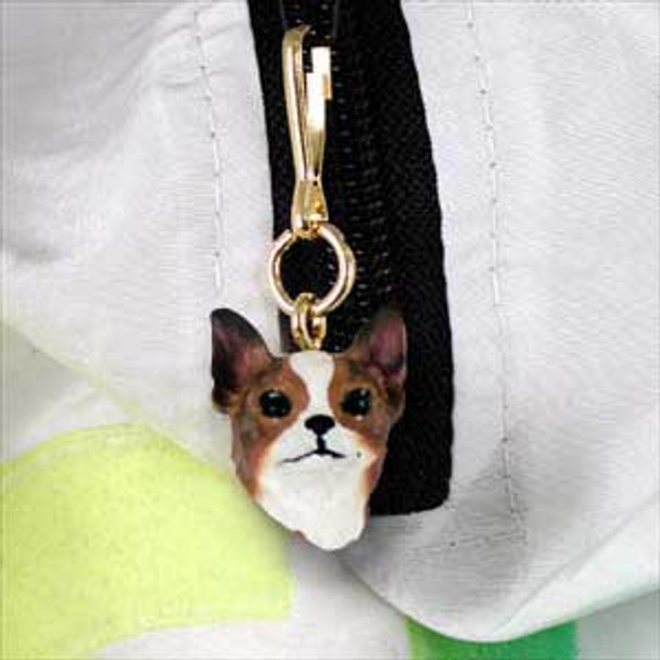 Dog Lover Hand Painted Zipper Charm With Clip - Chihuahua Brindle & White From Conversation Concepts