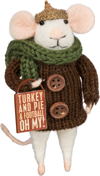 Turkey And Pie & Football Oh My! Felt Mouse Figurine 4.5 Inch from Primitives by Kathy