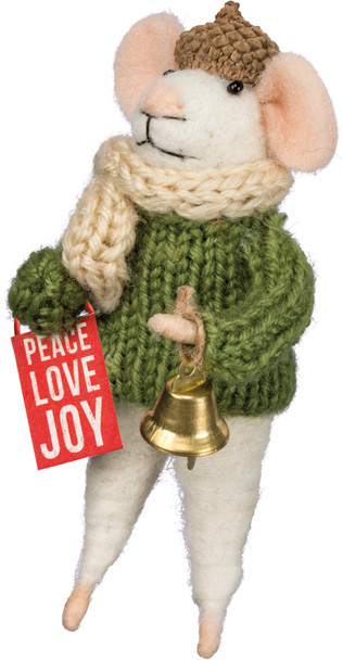 Felt Mouse Figurine (Peace Love Joy) 4.75 Inch from Primitives by Kathy
