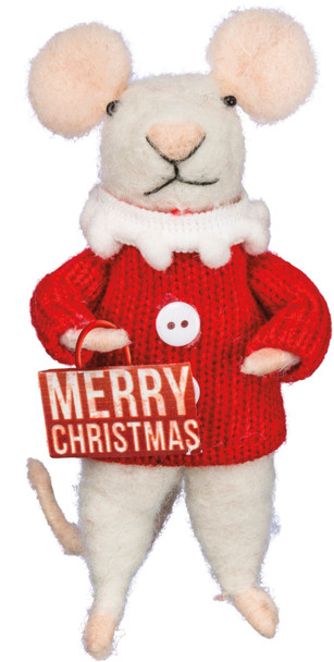 Merry Christmas Felt Mouse Figurine 4 Inch from Primitives by Kathy