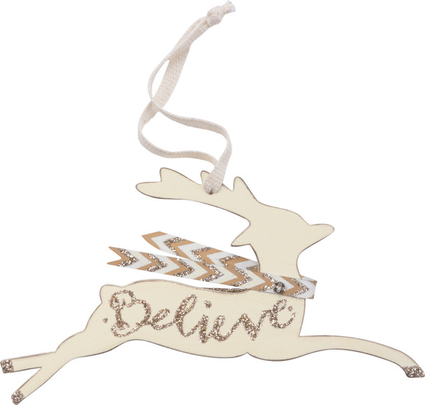 Leaping Reindeer Believe Hanging Christmas Ornament 5.25x3 from Primitives by Kathy