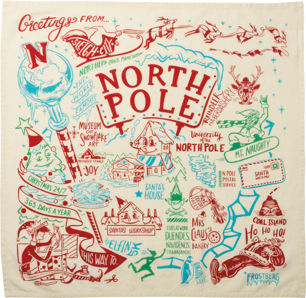 North Pole Themed Cotton Dish Towel 28x28 from Primitives by Kathy