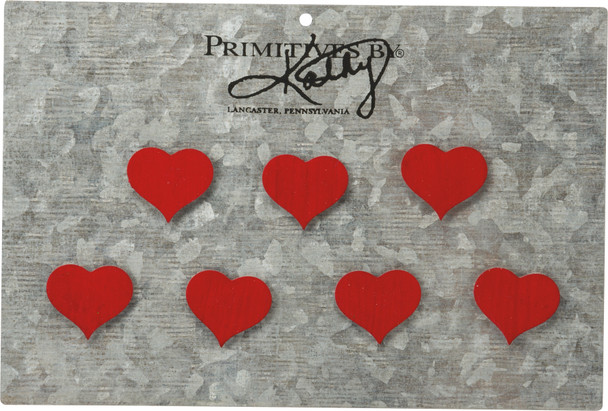 Set of 7 Red Hearts Refrigerator Magnets from Primitives by Kathy