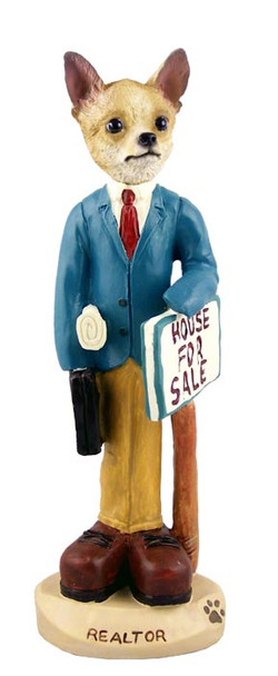 Dog Lover Hand-painted Figurine - Chihuahua Tan/white Realtor Male Doogie Collectible From Conversation Concepts