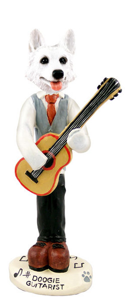 Dog Lover Hand-painted Figurine - German Shepherd White Guitarist Doogie Collectible From Conversation Concepts