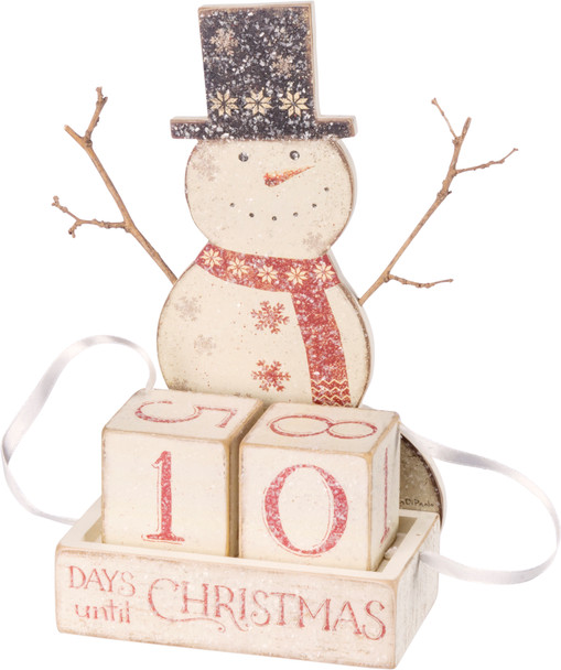 Snowman Themed Days Until Christmas Decorative Wooden Block Countdown Sign from Primitives by Kathy