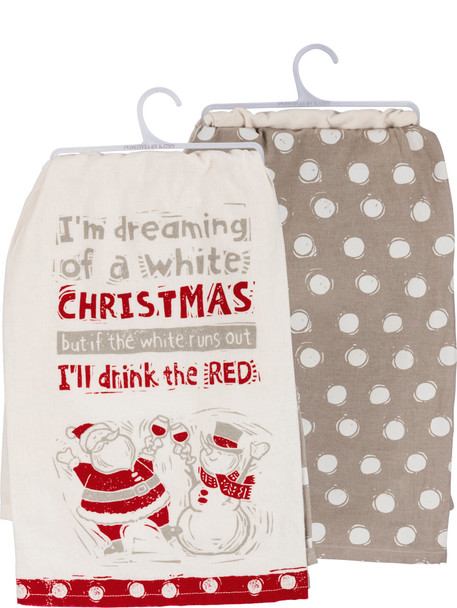 I'm Dreaming Of A White Christmas & Red Wine Cotton Dish Towel Set 28x28 from Primitives by Kathy